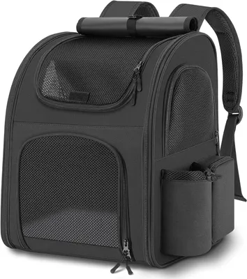 Image de Sac à dos pour animaux de compagnie - Sac de voyage - Voyage confortable - Maille respirante - Jusqu'à 10 kg - Noir