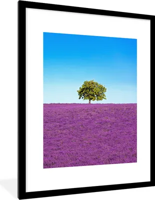 Produktbild von MuchoWow® Gerahmtes Poster Baum - Lila - Himmel - Lavendel 60x80 cm - Poster mit Schwarzem Bilderrahmen Wandposter Rahmen Foto Bilder - Wohnzimmer - Dekorationen - Prämie