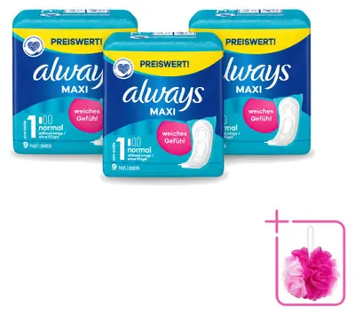 Produktbild von 3 x Always Maxi Damenbinden Normal - Größe 1 - Sparpackung - 3 Stücke