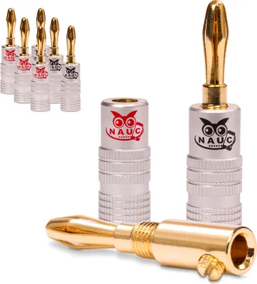Produktbild von NAUC Bananenstecker 4mm schraubbar 24K vergoldet Lautsprecherkabel 8x Stecker