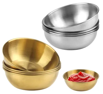 Productafbeelding van RVS sauskommen - set van 8 stuks - voor dips en sauzen - zilver/goud - 8,6 cm