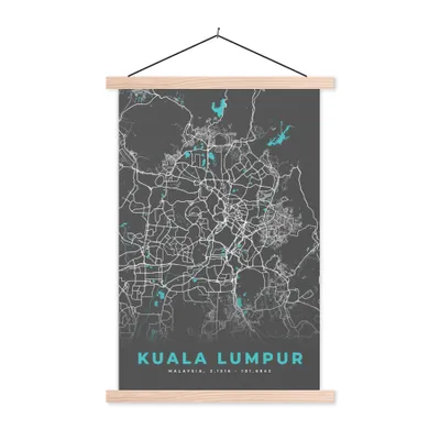 Produktbild von MuchoWow® Textilposter Kuala Lumpur - Stadtplan - Karte - Blau 120x180 cm mit holzfarbenen Rahmen - Textil-Plakat