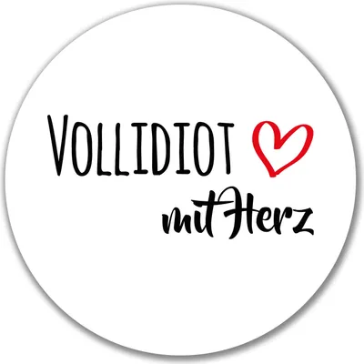 Produktbild von Huuraa Aufkleber Vollidiot mit Herz 10cm rund Sticker Geschenkidee