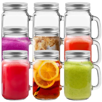Imagen del producto de Solidchoice - Juego de 9 frascos de vidrio Mason reutilizables con asa