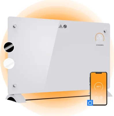 Produktbild von Johannson Elektroheizung mit Thermostat Aurora | Heizstrahler Innenraum | Heizung elektrisch energiesparend | Elektroheizkörper | Konvektor Heizung 2000W | Elektrische Heizung | leiser als Heizlüfter - weiß