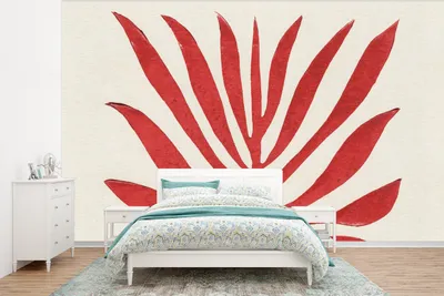 Produktbild von MuchoWow® Fototapete für Wohnzimmer oder Schlafzimmer Wandtapete Vinyl Motivtapete Pflanze - Rot - Blätter - Abstrakt - 320x240 cm - Tapeten