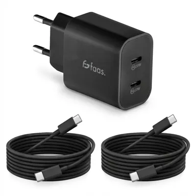 Produktbild von Faas 40W USB C Ladegerät Dual Port (2x 20W) – Schnellladegerät Netzteil inkl. 2x 1,5m USB-C Kabel