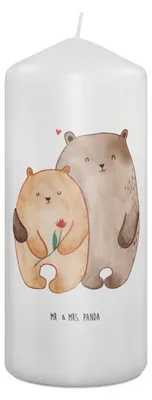 Produktbild von Mr. & Mrs. Panda Kerze Bären Liebe 19 x 8 cm - Weiß - Geschenk, Hochzeitstag, Verknallt, Erinnerungslicht, Freundin, Blockkerze, Stumpenkerze, Verliebt, Kuscheln, Bär