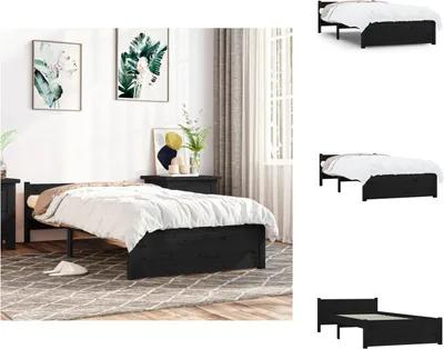 Produktbild von vidaXL Massivholzbett Schwarz 90x200 cm -  Betten & Bettgestelle