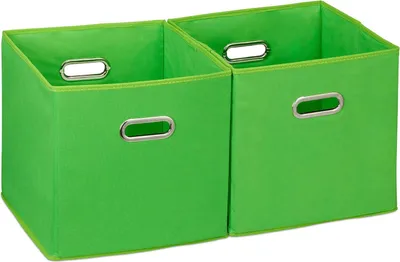Produktbild von Relaxdays Aufbewahrungsbox 2er Set, Regalkorb ohne Deckel, mit Griff, faltbar, Stoffbox quadratisch, 30 cm, grün