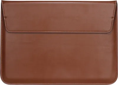 A brown laptop sleeve shown flat against a white background.