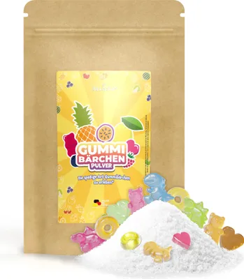Produktbild von Belissia Gummibärchen Pulver | Fertigmischung zur Herstellung von ca. 1KG aromatisierten Fruchtgummis inklusive Anleitung