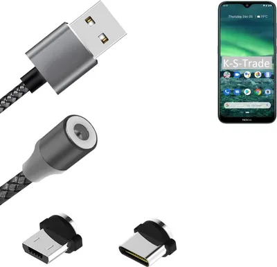 Produktbild von K-S-Trade Hochwertiges Magnet-Lade-kabel Sync-Kabel Daten-Kabel für Nokia 2.3 mit USB-Typ-C-Anschluss und Micro-USB-Anschluss 2A bis zu 480mbps