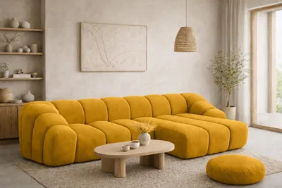Productafbeelding van Kaiser Möbel Hoekbank, modulaire L-vorm, veloursstof, kleur Bluvel, uitvoering rechts, model CROISSANT L