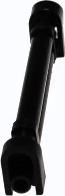 A close-up of a black cylindrical component with connecting parts.