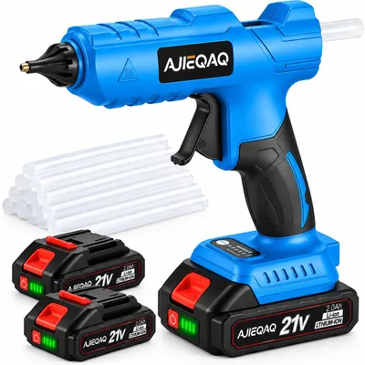 Produktbild von Akku-Heißklebepistole 21V, Kabellose Heißklebepistole mit 2×2,0Ah Akkus, 180°C Max., 10×11mm Klebesticks, Schnellaufheizung, für Basteln, DIY, Holz &