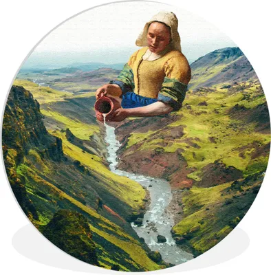 Produktbild von MuchoWow® Rundes Wandbild - Runde Bilder Milchmädchen - Wasser - Vermeer Ø 60 cm Kreis Wanddekoration Kunststoff - Wandkreis - Wandschmuck - Wand Kreis - Das Schlafzimmer - Die Bilder - Wandmalerei - Kunst für das Haus - das Plastik