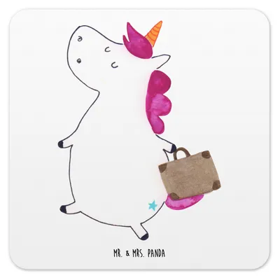Produktbild von Mr. & Mrs. Panda Untersetzer für Gläser Einhorn Koffer 6er Set - Weiß - Geschenk, Glas-Untersetzer, Lustig, Unicorn, Einhörner, Coaster, Design, Tassenuntersetzer, Spaß