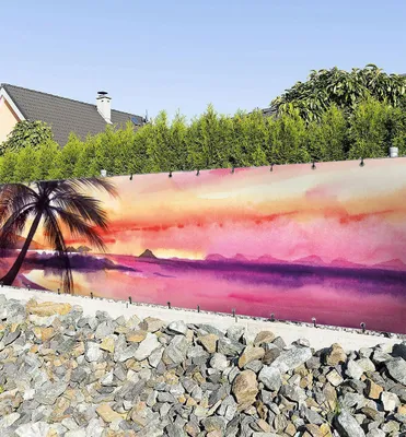 Produktbild von Zaunbanner Sonnenuntergang Strand Sichtschutz Garten Zaun
