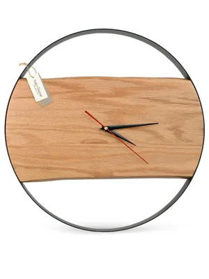 Produktbild von holz4home® Wanduhr mit Stahlrahmen aus massiver Eiche Ø 43 cm I Modernes Loft-Design