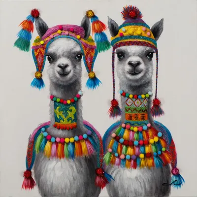 Produktbild von ArtUniverse Leinwandbild 2 Lamas Im Inka Stil 80 x 80 cm