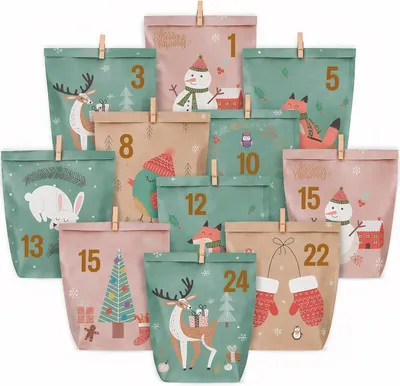 Produktbild von Adventskalender zum Befüllen, 24 Weihnachtskalender, Papierröhrchen, groß, zum Selbstbefüllen
