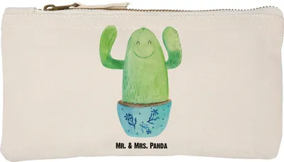 Produktbild von Mr. & Mrs. Panda Kulturbeutel Kaktus Happy Größe S Klein - Weiß - Geschenk, Kakteen, Neustart, Kulturtasche, Kosmetiktasche, Spruch, Etui, kosmetiktäschchen, Federtasche