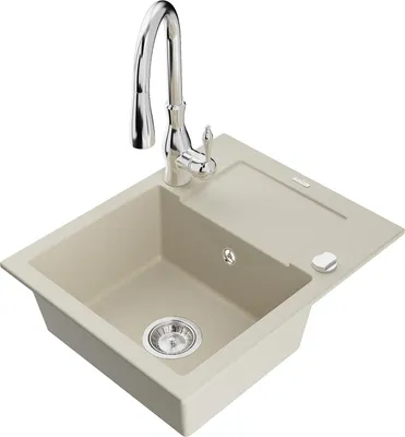 Produktbild von Mexen Enzo 1 Becken-Granitspüle mit Abtropffläche und Mischbatterie Savita, Beige - 6506-69-672601-00