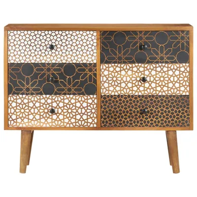Image de vidaXL Buffet avec motifs imprimés 90×30×70 cm bois massif mangue