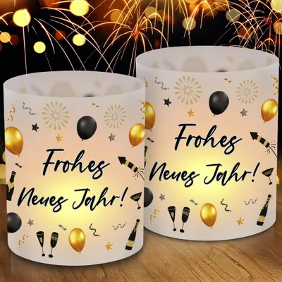Productafbeelding van 12 Windlichten voor Silvester, Tafeldecoratie voor Nieuwjaar