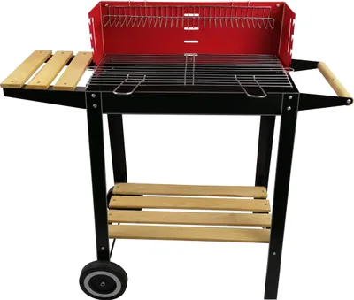 Produktbild von BBQ Collection Holzkohlegrill mit Rädern - Verstellbarer Grillrost & Windschutz - Grill mit Seitentisch - Schwarz
