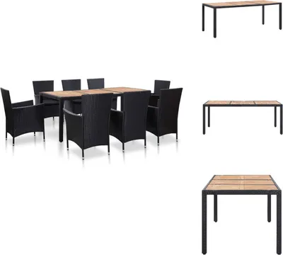 Produktbild von vidaXL 9-tlg. Garten-Essgruppe mit Auflagen Poly Rattan Schwarz -  Gartenmöbel-Sets