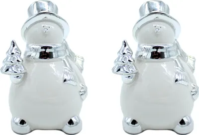 Produktbild von Keramik Schneemann silber-weiß 14cm - 2 Stück