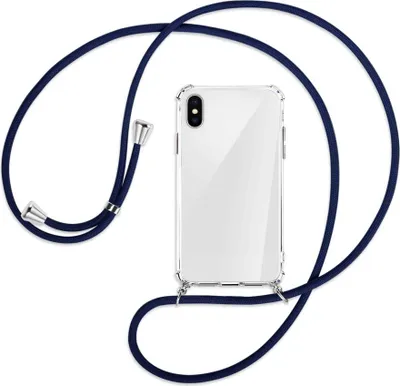 Produktbild von Handykette Backcover-Schutzhülle mit Band (Metall silberfarben) für Apple iPhone X / XS / 10 - dunkelblau