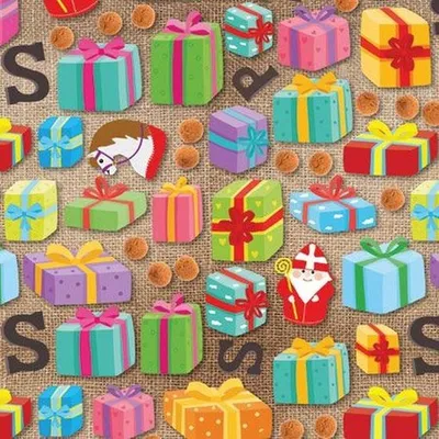 Productafbeelding van Sinterklaas inpakpapier cadeaupapier met jute design - 200 x 70 cm - 5 stuks