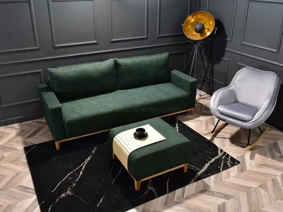 Zdjęcie produktu dla Sofa rozkładana z taboretem DALENA - zielony / dąb