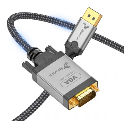 Produktbild von DisplayPort auf VGA Kabel Adapter Konverter Full HD 1080p 60Hz 2m Reagle DP zu VGA Grafikkarte Laptop PC Monitor Projektor Fernseher Unidirektional