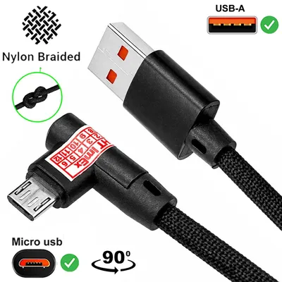 Produktbild von USB-A auf micro USB Ladekabel 90° Winkel Nylon kabel 30cm Kurz für Xiaomi, Huawei, Samsung Handy Smartphone