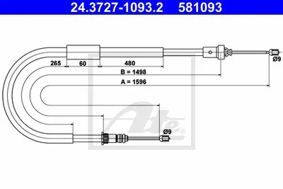 Produktbild von ATE Handbremsseil Seilzug Feststellbremse für RENAULT Clio III Schrägheck (BR0/1, CR0/1) Hinten Rechts 24.3727-1093.2