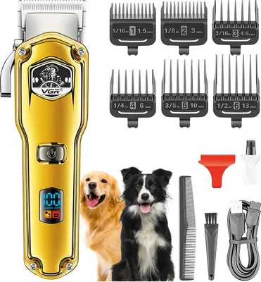 Produktbild von Hundeschermaschine IPX7, wasserdicht, für langes, dickes Haar, professionell, robust, geräuscharm, leistungsstark, kabellos, für die Fellpflege von Haustieren (Gold)