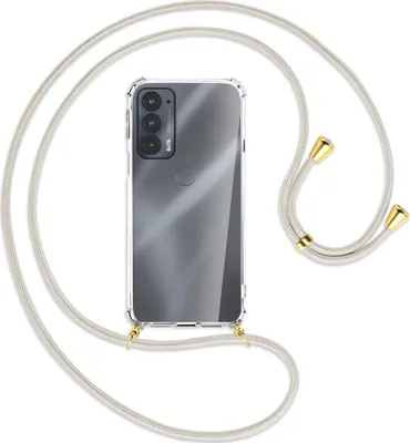 Produktbild von Handykette Backcover-Schutzhülle mit Band (Metall goldfarben) für Motorola Edge 20 - broken white