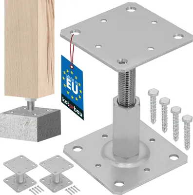 Produktbild von KOTARBAU® 2er Set Pfostenträger 110 x 110 mm Höhenverstelbar 90 – 150 mm Pfostenschuh Galvanisch Verzinkt Zum Aufschrauben Stützenfuß Stützfuß Bodenfuß Betonfuß Regulierbar