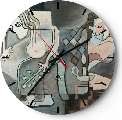 Produktbild von Wanduhr - Rund - Glasuhr - Abstraktion modern - 40x40cm - Schleichendes Uhrwerk - Lautlos - zum Aufhängen bereit - Dekoration Modern - Wanddekoration aus Glas - C3AR40x40-3740
