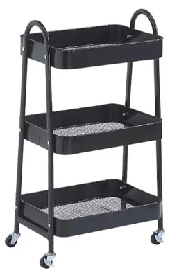 Obrázok produktu pre Verk 27493: Trojposchodový kovový regál na kolieskach, rozmer 78 x 46 x 26 cm, čierna farba