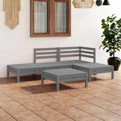 Produktbild von ZMH 5-tlg. Garten-Lounge-Set Massivholz Kiefer Grau