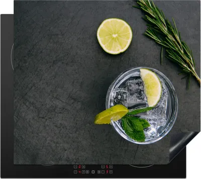 Produktbild von KitchenYeah© Herdabdeckplatte Cocktail - Glas - Zitrone , 57x51cm, Küche Deko, Glaskeramikkochfeld Herdabdeckung, Abdeckplatte fùr Kochfeld