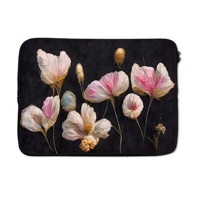 Produktbild von MuchoWow® Laptop Hülle 13 Zoll Blumen - Pflanzen - Rosa - Schwarz Laptoptasche - Laptophülle - Sleeve - Rundumschutz