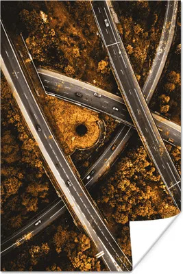 Produktbild von MuchoWow® Poster Autobahnen - Auto - Gold 80x120 cm - Papierdruck