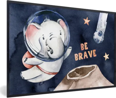 Produktbild von MuchoWow® Gerahmtes Poster Sei tapfer' - Elefant - Sprichwörter - Zitate - Junge - Mädchen - Kinder 30x20 cm - Poster mit Schwarzem Bilderrahmen Wandposter Rahmen Foto Bilder - Kunstdruck - Bild-Poster