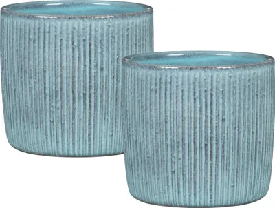Produktbild von Scheurich Solido Linea, Blumentopf 2er Set aus Keramik,  Farbe: Lagoon, 15 cm Durchmesser, 13,7 cm hoch, 1,9 l Vol.